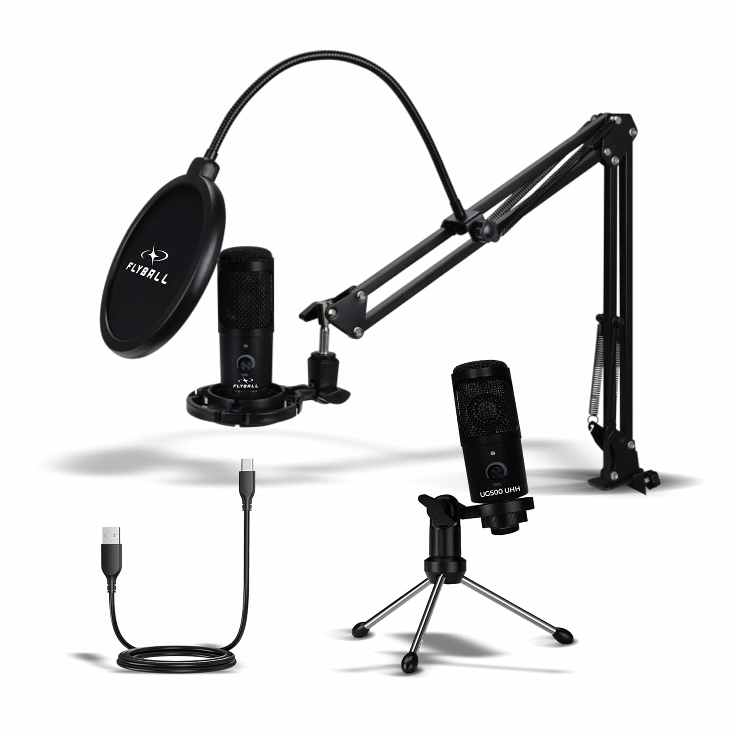 FLYBALL USB Condenser Microphone Kit,192kHz/24Bit Type-C Studio Recording Mic for Podcast, YouTube, Gaming, Singing & Stre...