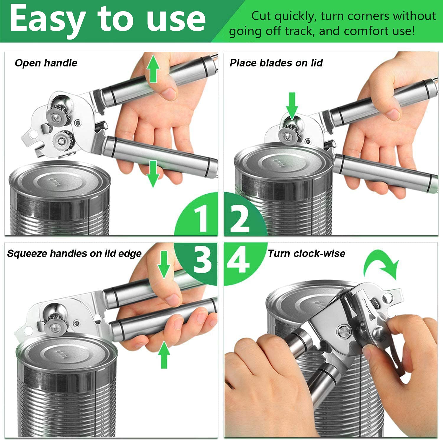 3-in-1 Dosenöffner Edelstahl - Einfache Bedienung Mit Rutschfestem Griff