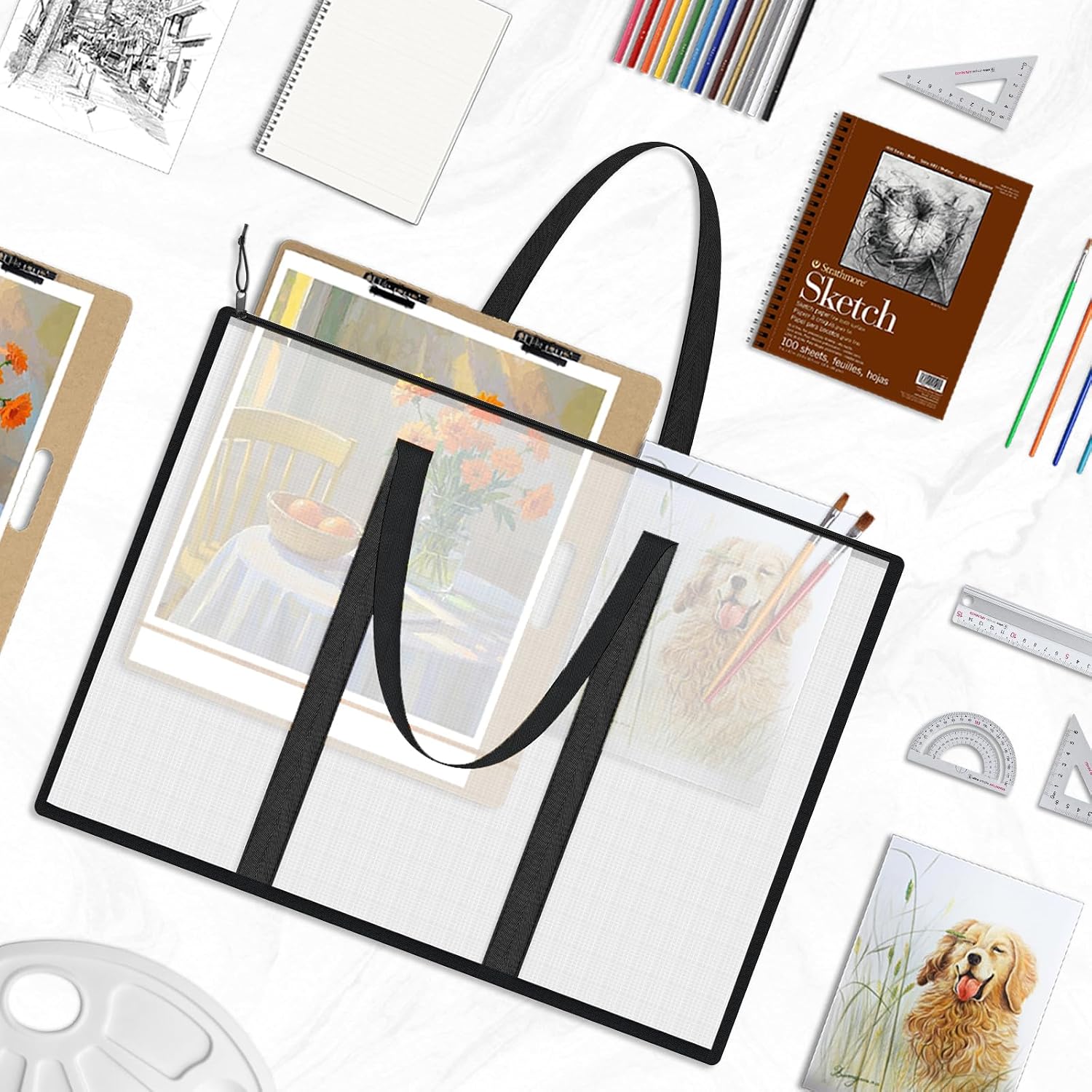 Lukeline 3 Pack 19x25 inch Art Portfolio Bags,Portfolio Folder for Artwork,Mesh Artwork Storage Case with Zipper and Handle, Poster Organizer for Scrapbook, Keepsake and Bulletin Board