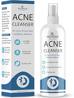 NOVEHA Facial Cleanser For Acne - Hypochlorous Acid Spray - Irritation, Redness & Breakouts Relief - Ideal for Active Teenage & Adult Athletes Post-Workout - Safe for Multiple Daily Uses - 8 oz