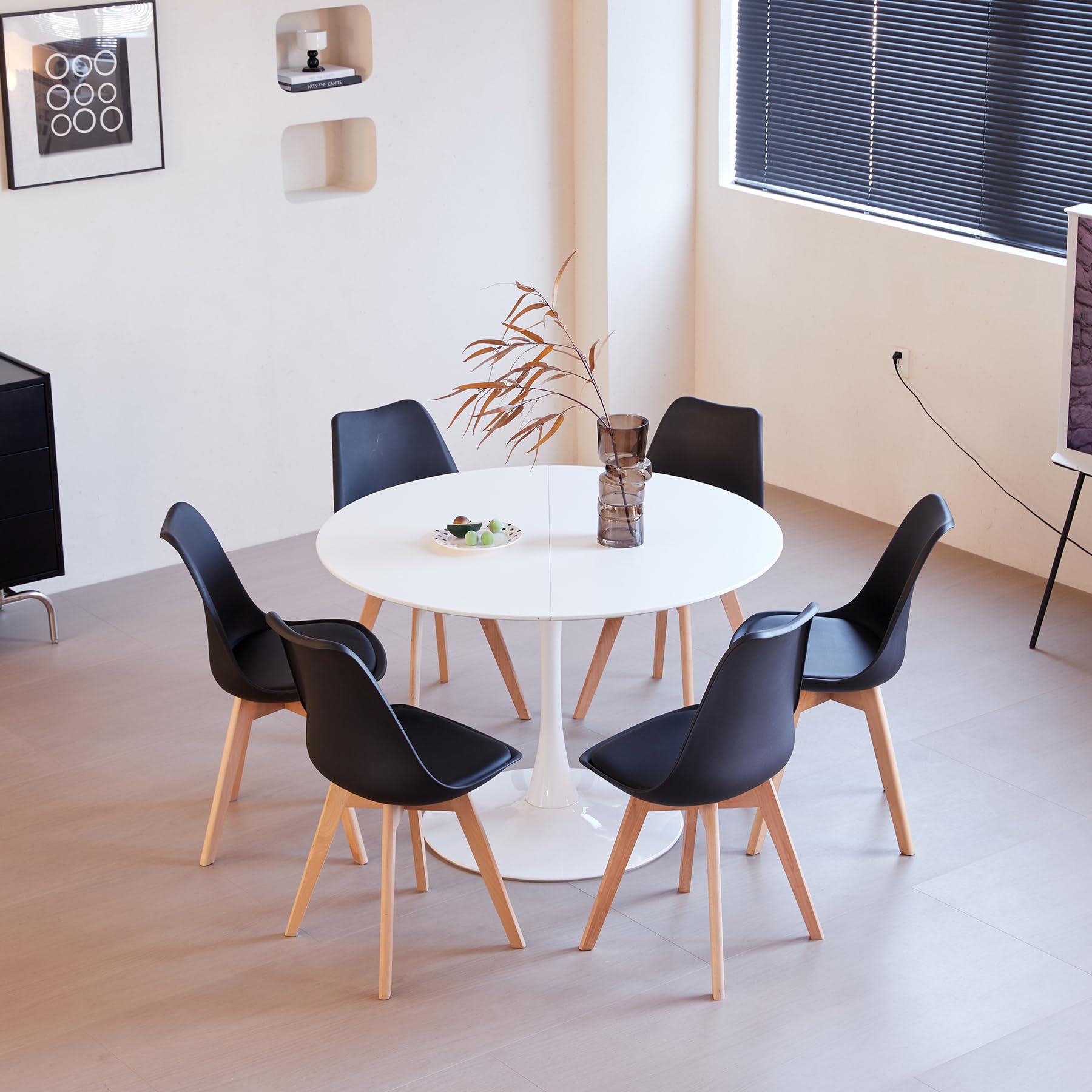 Tavolo da Pranzo Rotondo, Diametro 110cm, Tavolo da Cucina Moderno per Sala da Pranzo, Soggiorno, Caffè, Ufficio, Balcone, 110cm*110cm*75cm (Bianco)