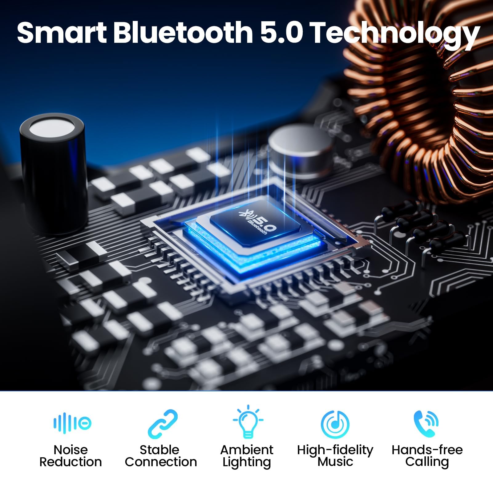 GlasFlength Transmiter FM Auto Bluetooth, adapter do radia samochodowego z zestawem głośnomówiącym PD 20 W i Typ-C QC 3.0 Bass & Hi-Fi Stereo szybkie ładowanie z niebieskim światłem otoczenia