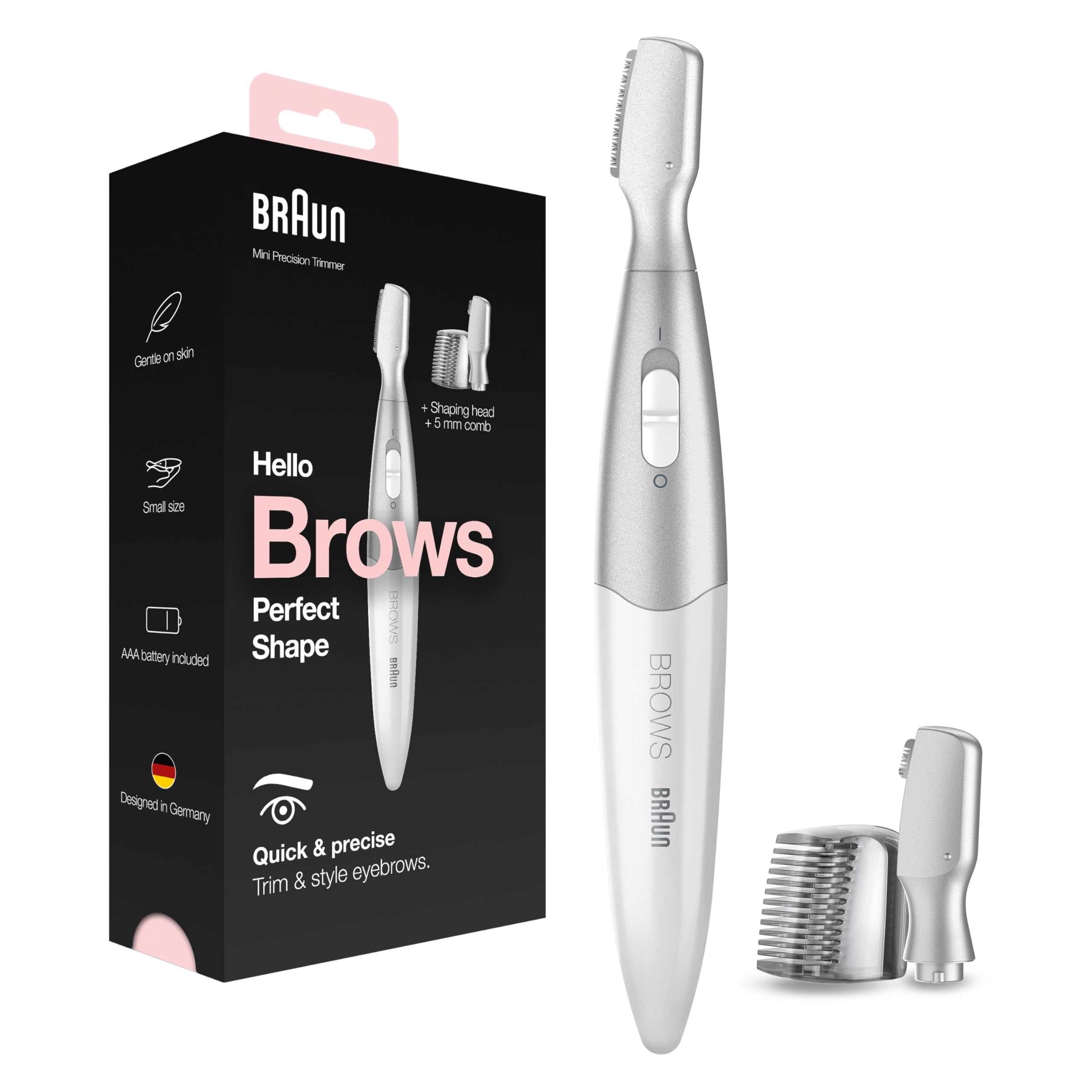 Braun Fg1106, Mini Rifinitore di Precisione per Le Donne, Styling e Definizione delle Sopracciglia, Strumento di Definizione dei Contorni, Depilazione Viso in Viaggio o Fuori Casa
