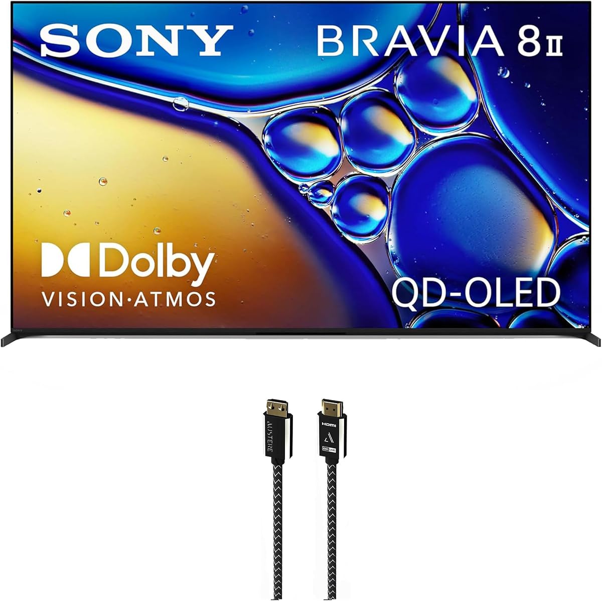 K65XR80M2 65 pulgadas Bravia 8 QD-OLED 4K HDR Google TV con un austero 7S-8KHD2-2.5M Serie VII Cable HDMI 8K trenzado premium de 2,5 m (2025)