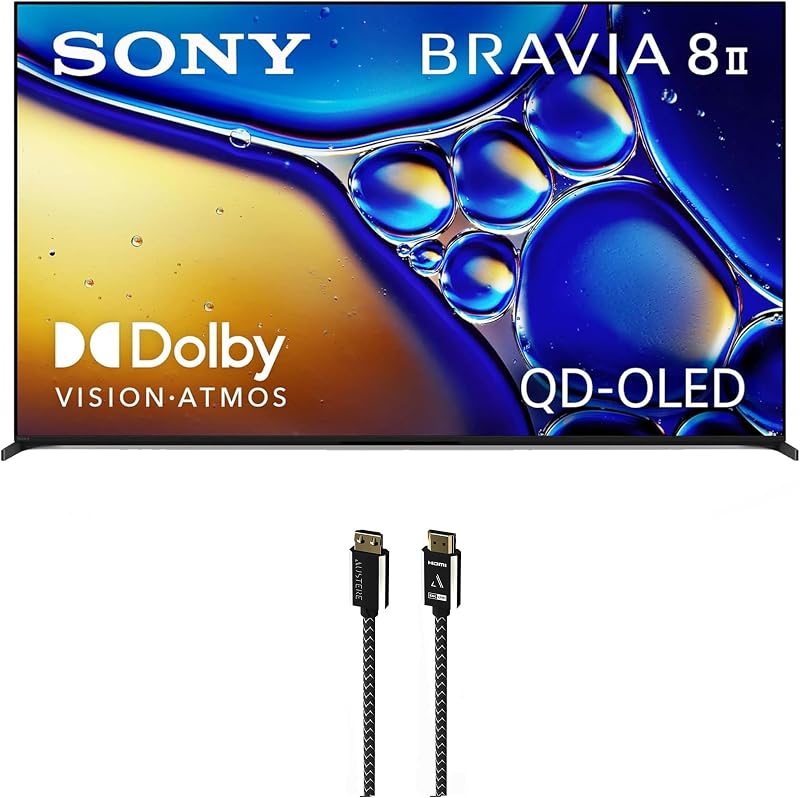 K65XR80M2 65 pulgadas Bravia 8 QD-OLED 4K HDR Google TV con un austero 7S-8KHD2-2.5M Serie VII Cable HDMI 8K trenzado premium de 2,5 m (2025)