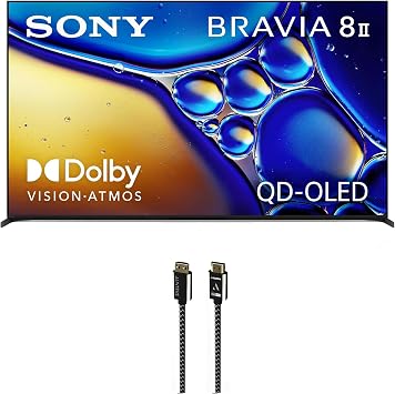 SONY K65XR80M2 65 Inch Bravia 8 QD-OLED 4K HDR Google TV with an Austere 7S-8KHD2-2.5M VII Series 2.5m Premium Braided 8K HDMI Cable 2025