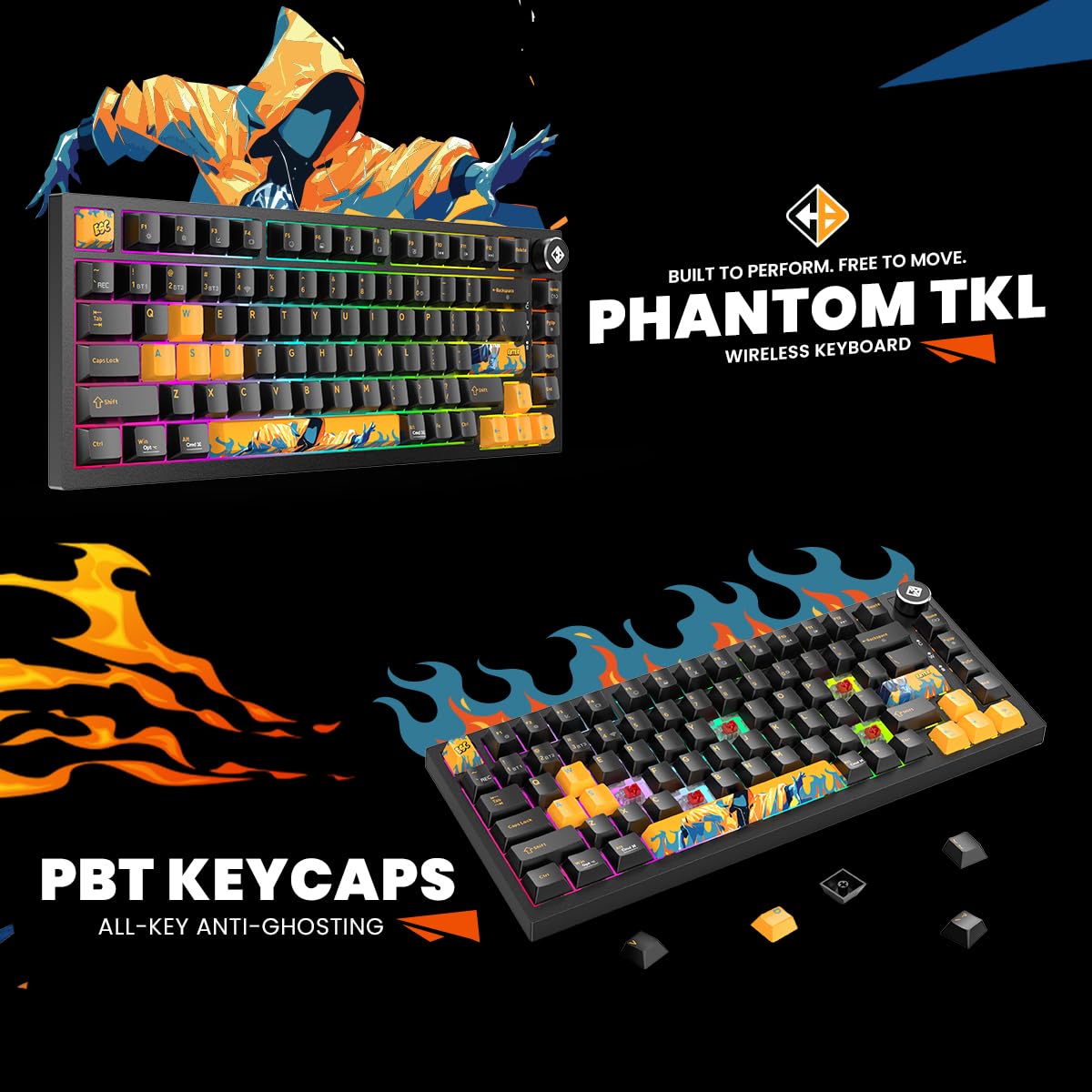 Cosmic Byte Phantom TKL Tri- Mode 2.4GHz + Bluetooth + Wired 5-PIN Hot Swap Mechanical Keyboard | PBT Keycaps | 5-Layer Gasket Mount | Pre-Lubed Outemu Red Switches | RGB | Software (Black) — Amazon image 2