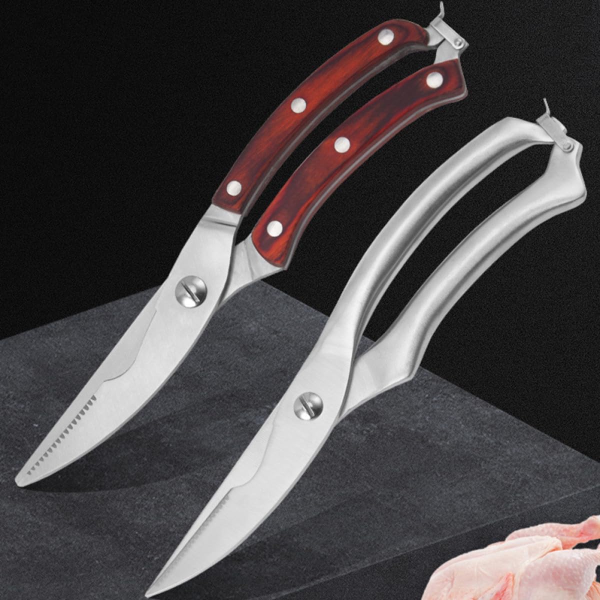 Multifunctional Stainless Steel Kitchen Shears for Chicken Bone and Fish Bone Cutting, Heavy Duty Food Scissors with Serrated Edge, Household Meat Shear for Poultry and Cooking Use