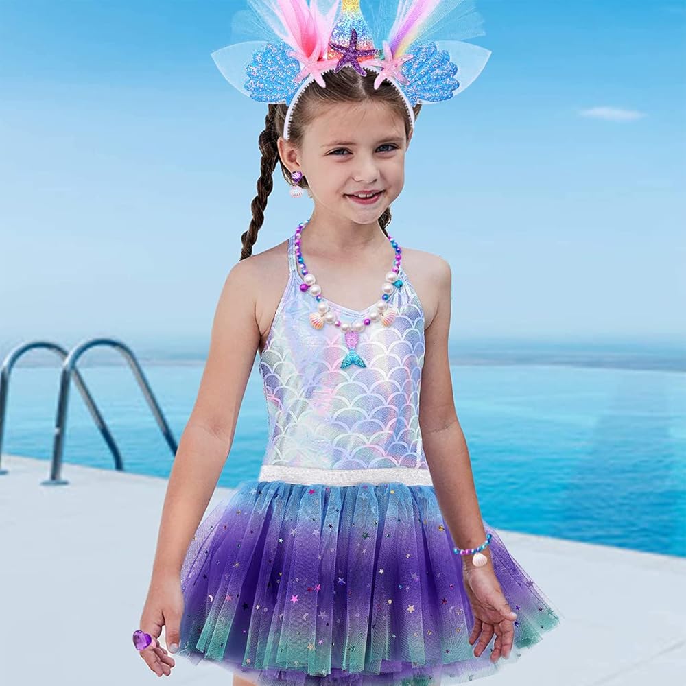 Set Gioielli Sirena Per Bambine - Collana, Orecchini, Bracciale E Borsetta A Tracolla Con Paillettes - Foto 3