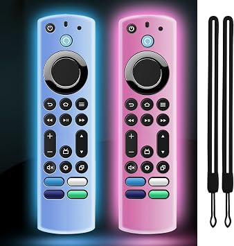 2 Pack ONEBOM Silicone TV Remote Cover, 6.2 Inch*1.5 Inch Glow in the Dark, Anti Slip Silicone Protective Case with LanyardGlow Blue&Glow Pink