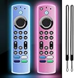 (2 Pack) ONEBOM Silicone TV Remote Cover, (6.2 Inch*1.5 Inch) Glow in The Dark, Anti Slip Silicone Protective Case with Lanyard(Glow Blue&Glow Pink)