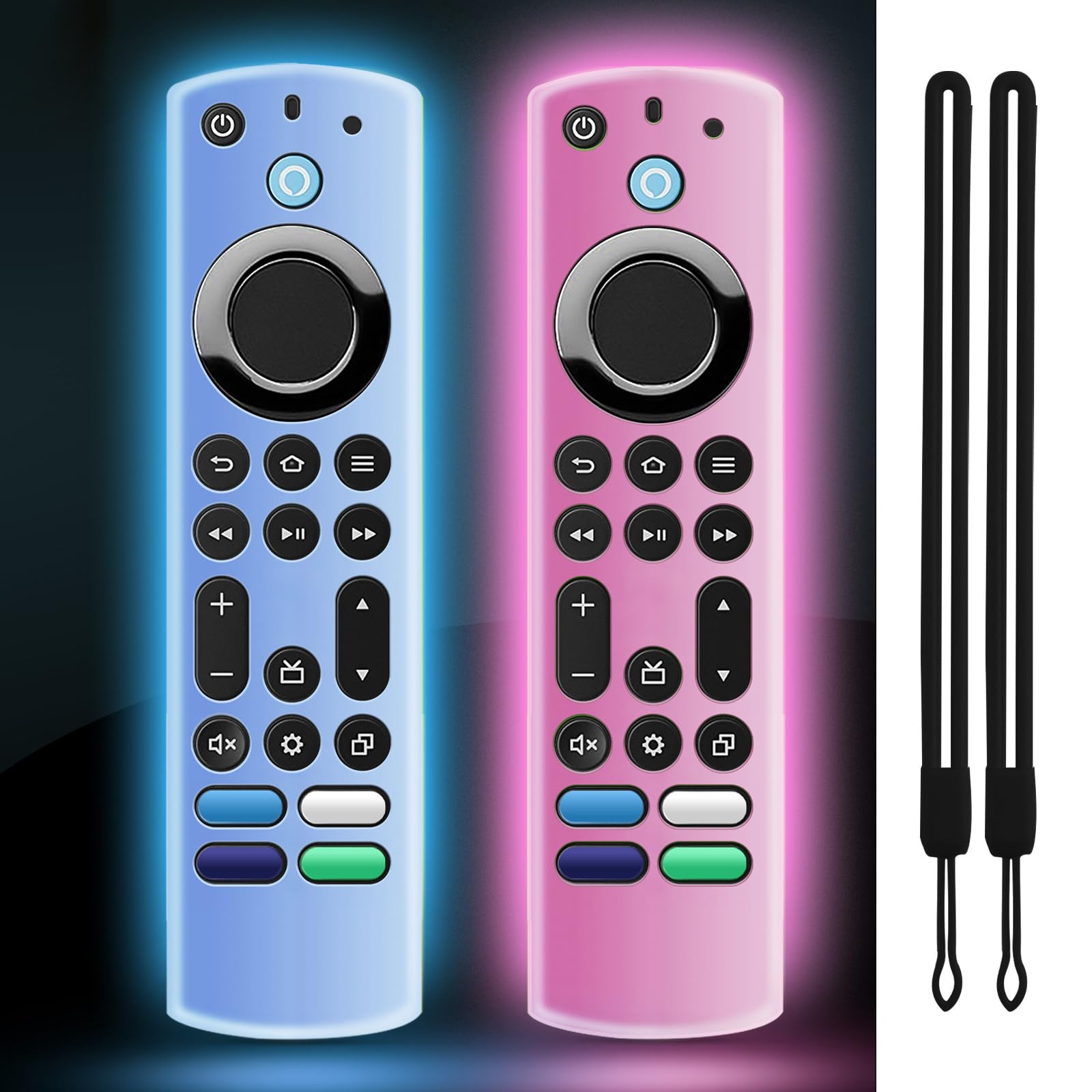 Photo 1 of (2 Pack) ONEBOM Silicone TV Remote Cover, (6.2 Inch*1.5 Inch) Glow in the Dark, Anti Slip Silicone Protective Case with Lanyard(Glow Blue&Glow Pink)