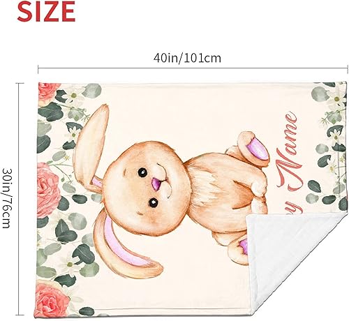 Miniatura 3 de Manta de bebé con nombre personalizado de flor de conejo, mantas de bebé personalizables para niñas y niños, manta de bebé personalizada regalos