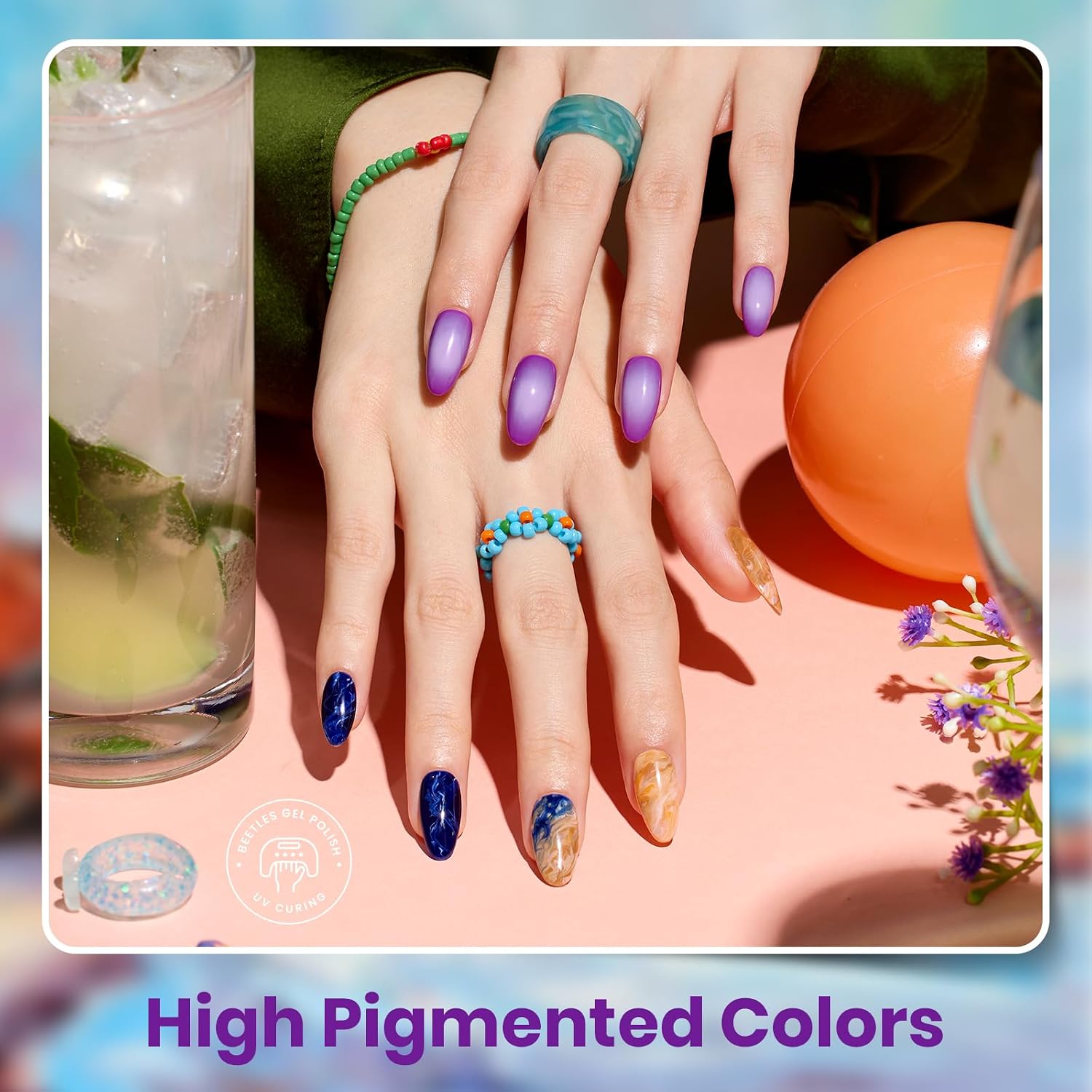 beetles Gel Nail Polish Set – 32 Colors Gel Polish Kit with Base Top Coat Pink Red Blue Purple Green Yellow Brown Black White Soak Off UV LED Nail Art DIY Summer Manicure Gift for Women