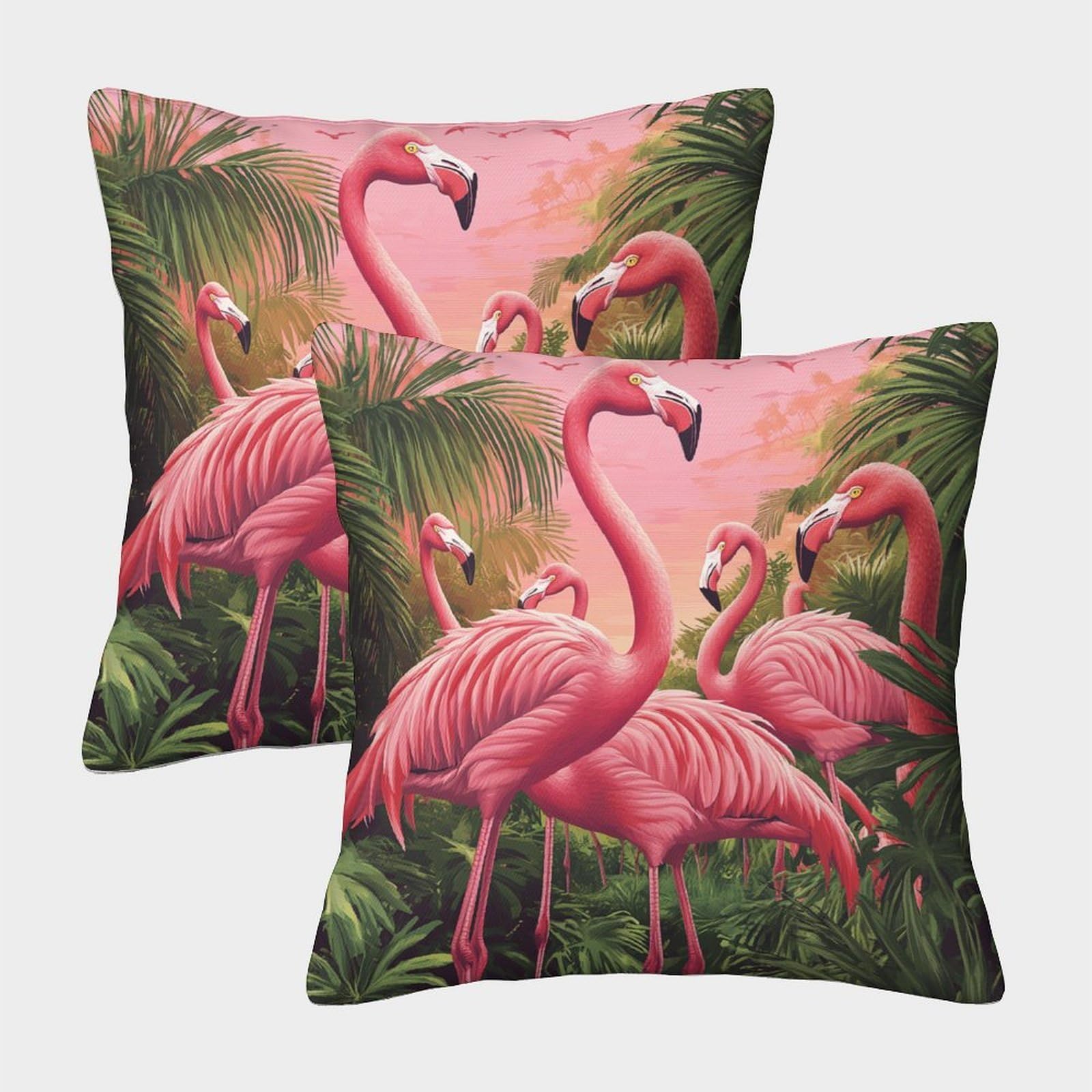 kaiyun 2 Pack Flamingo Pattern 3D Image Tropical Plants Printed Single-sided Cushion Cover 40x40cm
