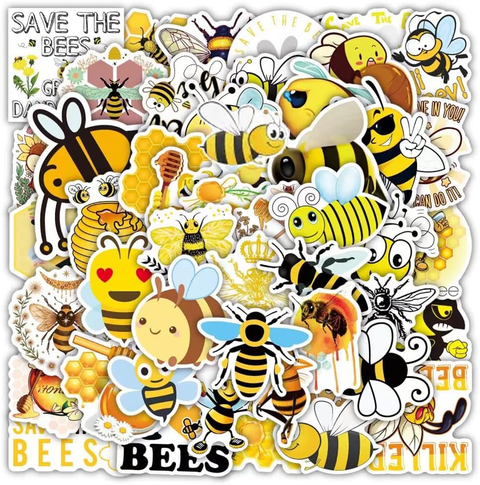 Bee Stickers |50 Pcs Bee Waterproof Vinyl Decals for Water Bottles Laptop Luggage Cup Computer Mobile Phone Skateboard Guitar Helmet Snowboard Décor