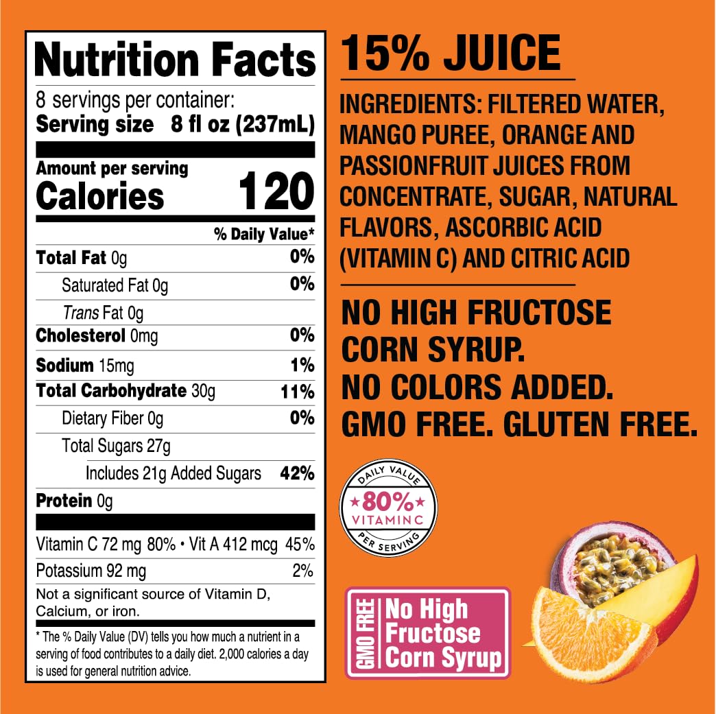 Langers Mango Orange Passionfruit Juice Cocktail, 64 Fl Oz (Pack of 8)