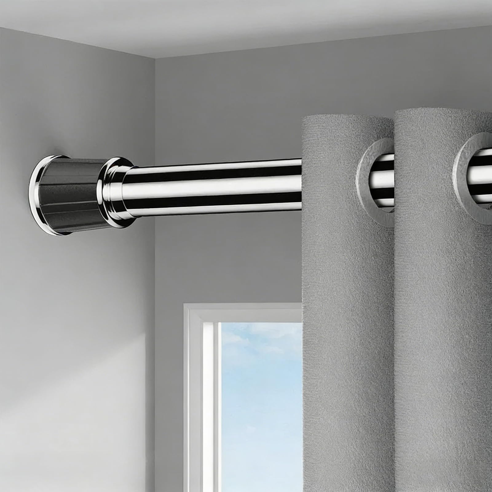 Gardinenstange ohne Bohren Teleskopstange Vorhang Ausziehbar 70-120 cm Duschvorhangstange für Schlafzimmer Badezimmer Fenster Schrank Balkon, Edelstahl