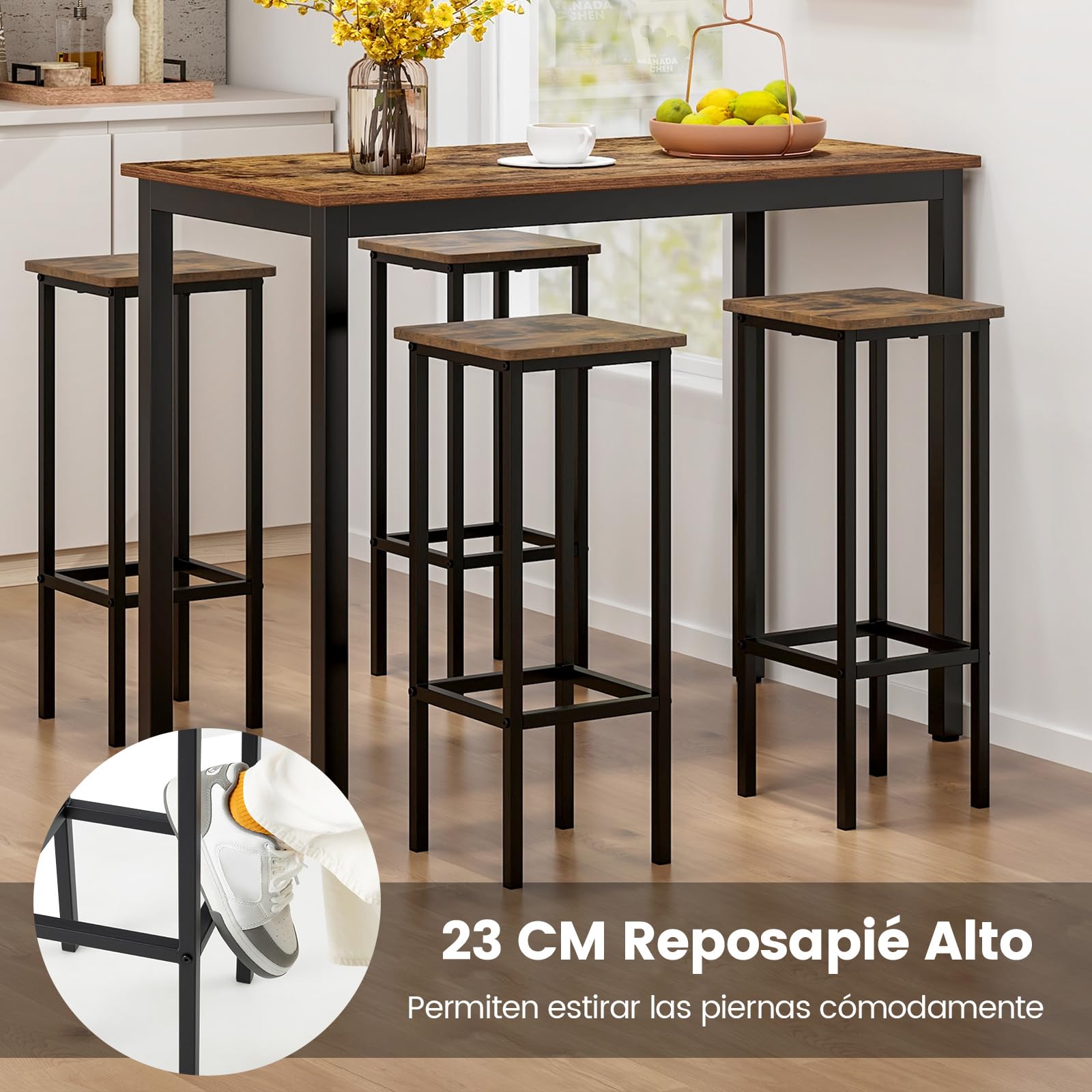 COSTWAY Juego de 4 Taburetes de Bar, 30 x 30 x 72 cm, Silla de Comedor con Marco de Metal y Asiento de Madera, Taburete Alto para Comedor Cocina, Fácil de Montar (72 cm)