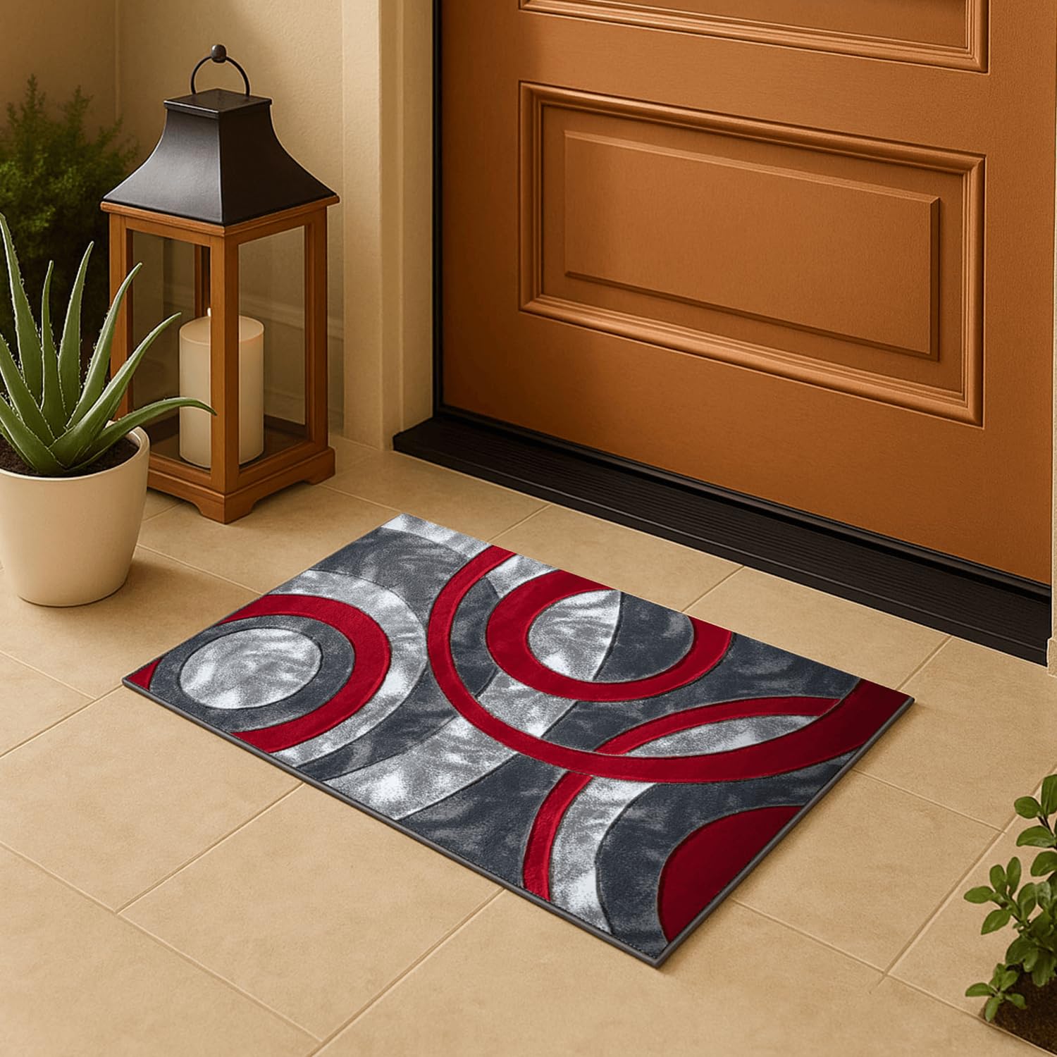 Cozy Haven Ecliptic Door Mat - Non-Slip Washable Doormat, Suitable for Indoor/Outdoor Use, Heavy Duty Dirt Trapper and Water Absorbent – (Red, 50x80 cm) — image 1