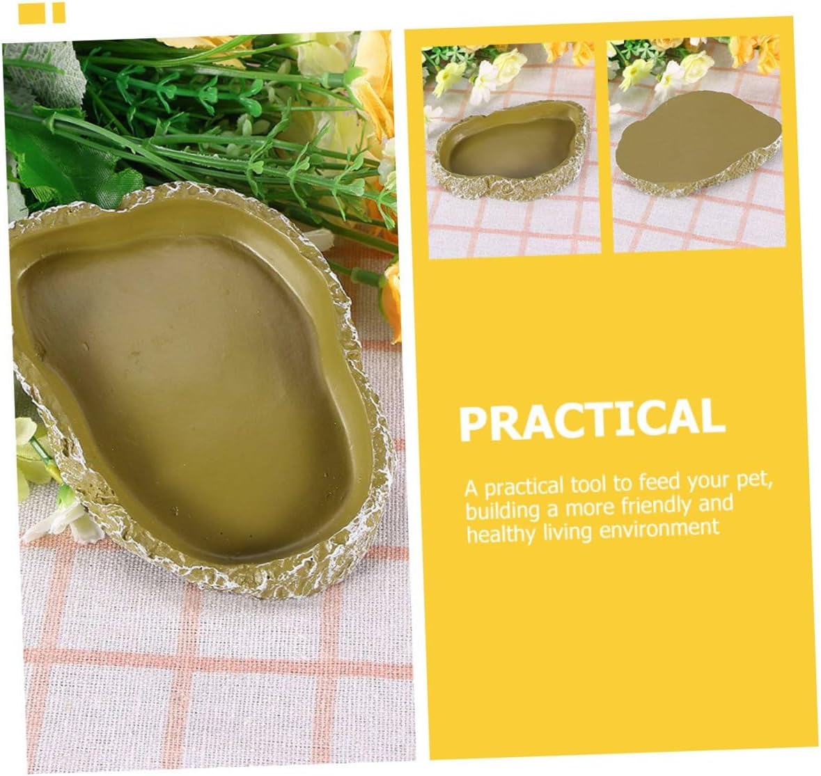 Milisten 3pcs Reptile Food Bowls Aquatic Animal Water Dish Terrarium Feeding Basins Natural Bark Texture for Tortoise Bearded Dragon Hermit Crab Amphibian Supplies