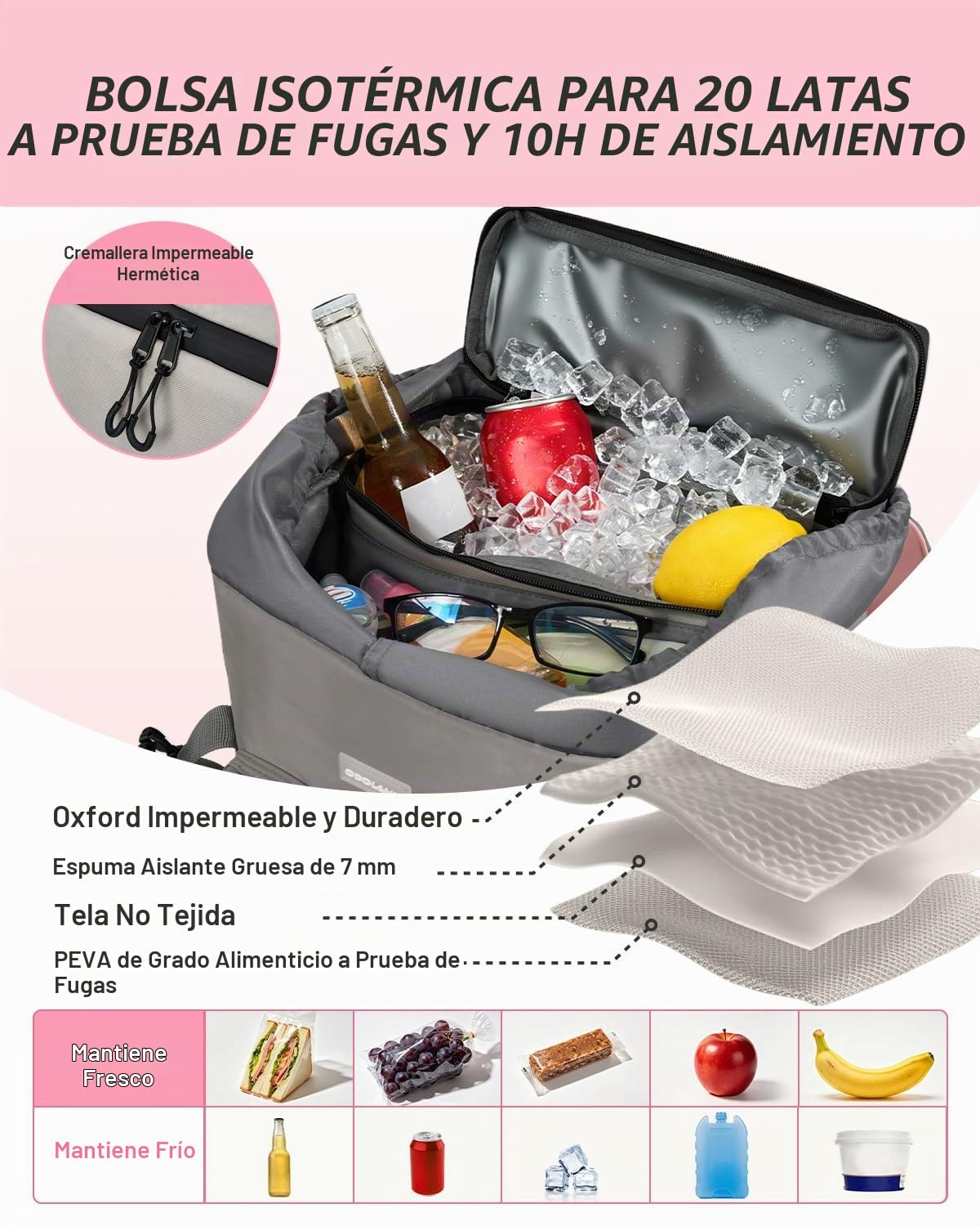 Odoland Mochila Nevera 2 en 1, Mochila Térmica Isotérmica con Compartimento Principal de 26L y Aislamiento Isotérmico de 9L, Nevera Portátil Antifugas para Playa, Picnic, Viaje, Familia