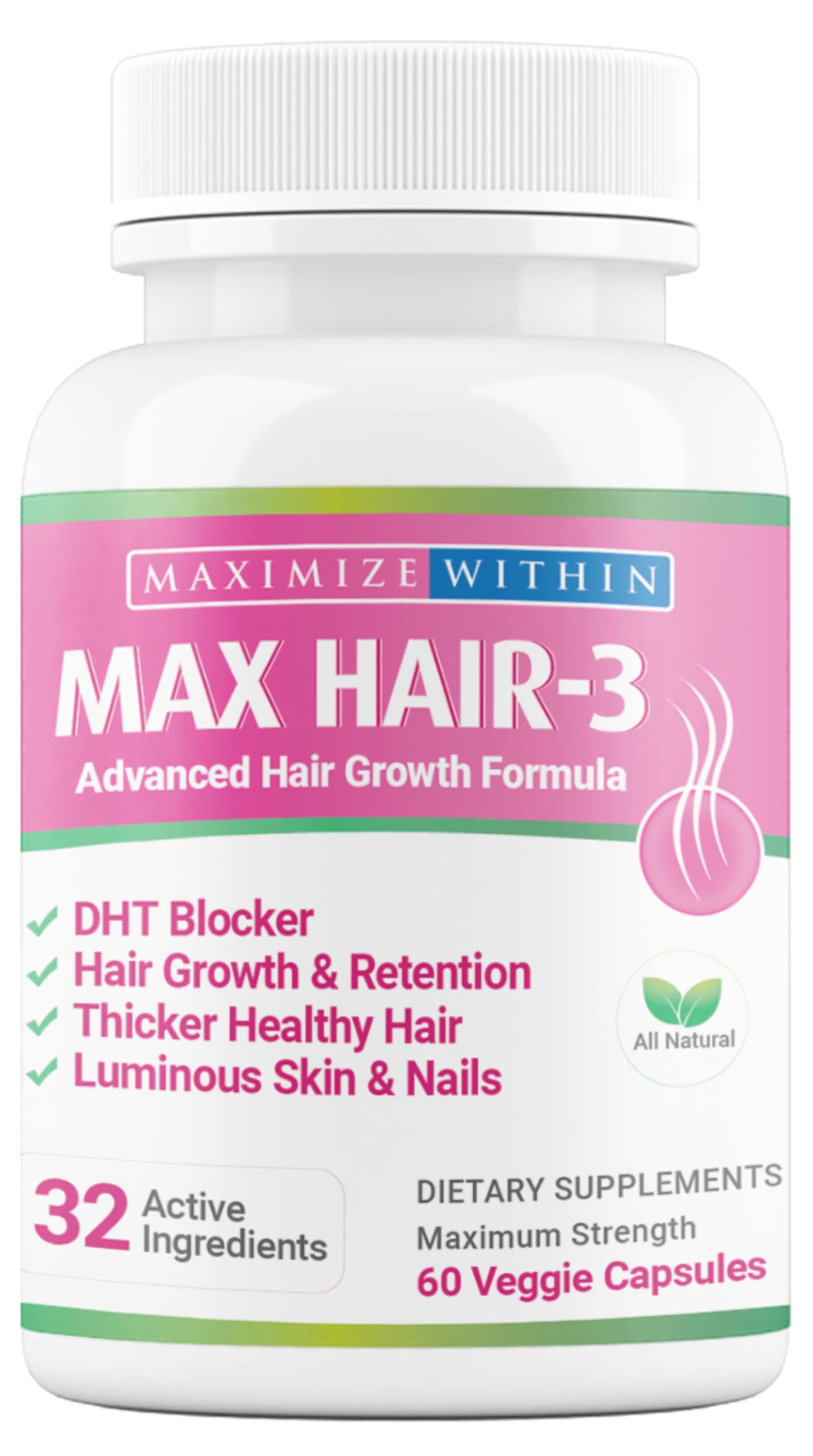 Maximize Within Max Hair-3 Advanced Hair Growth Formula,For Longer, Stronger, Healthier Hair-Scientifically Formulated with Biotin, Keratin, Bamboo for Beautiful Hair, Glowing Skin and Strong Nails