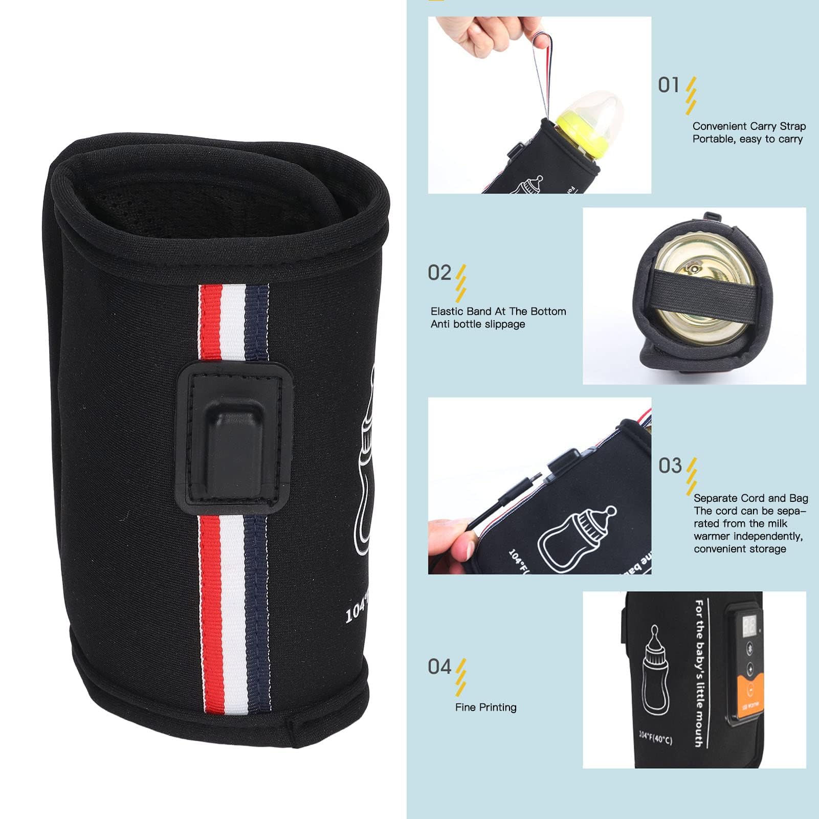 Scaldabiberon Portatile da Esterno, Borsa Scaldabiberon USB, per Biberon per Auto a Casa