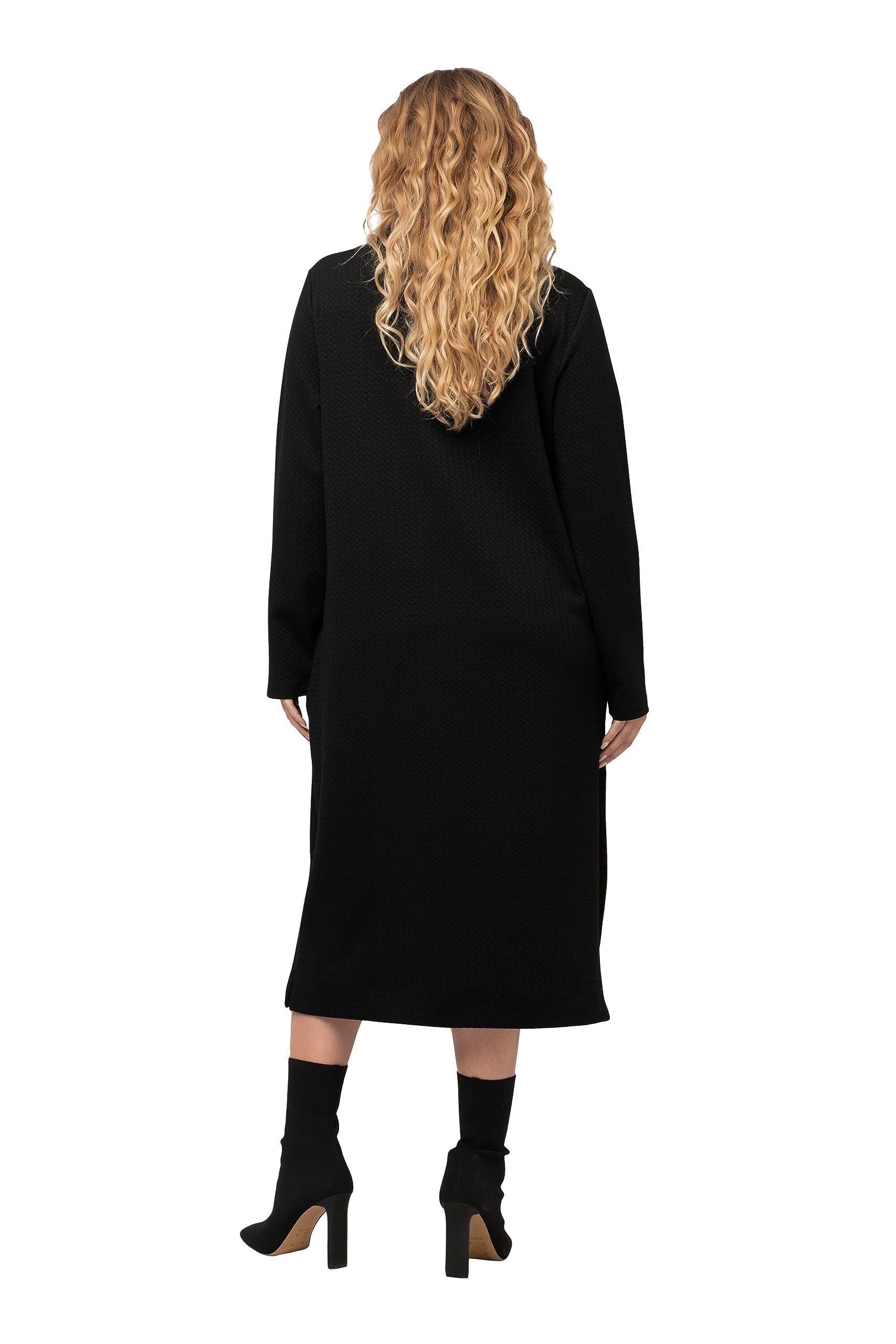 Ulla Popken Damen große Größen Übergrößen Plus Size Sweatkleid, Struktur, Taschen, Stehkragen, Langarm 821589