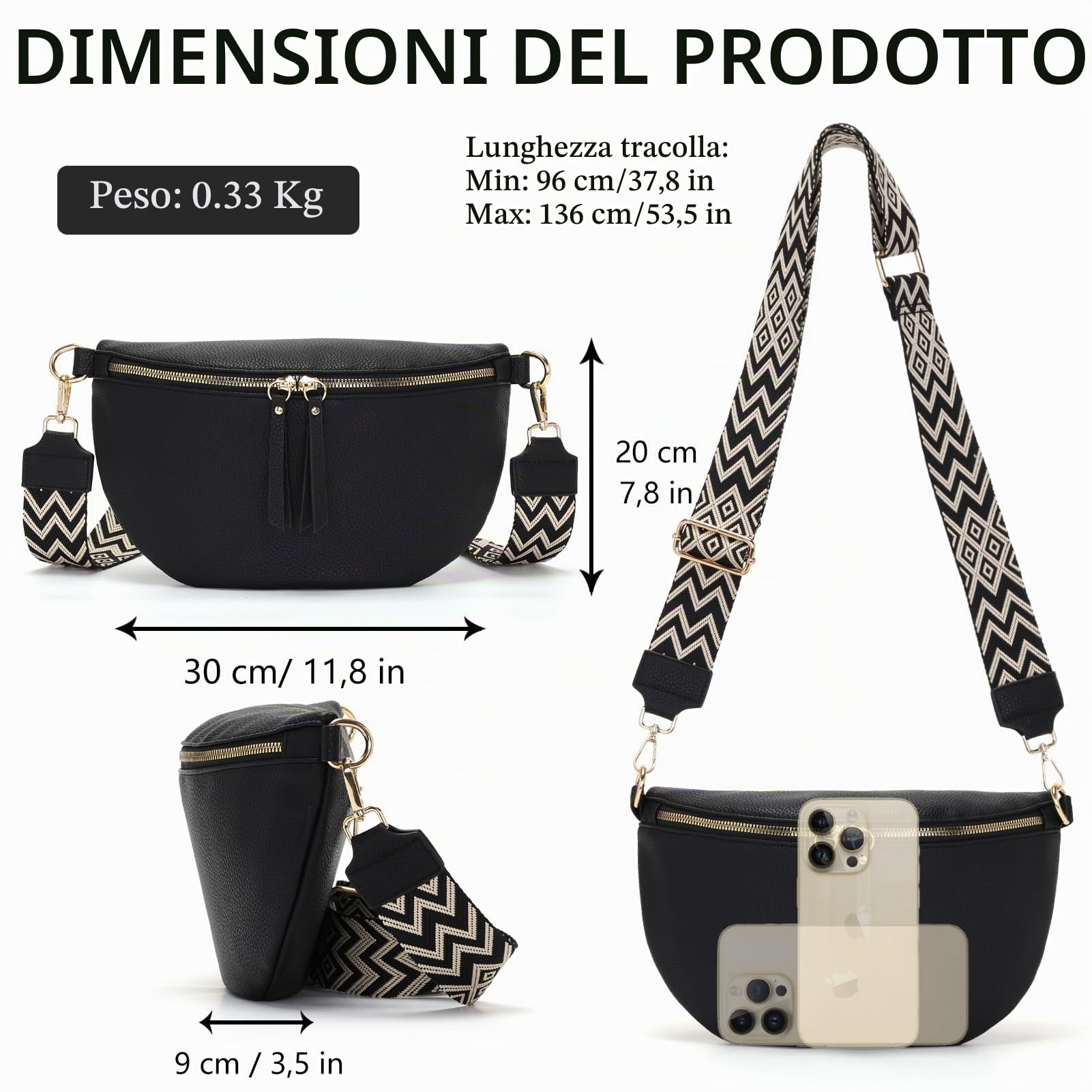Vezluax 30x20cm Cross Body Bumbags for Ladies Large Bum Bag Stylish Waist Packs Women's Bumbag Fanny Pack for Women Belt Bag with Wide Strap