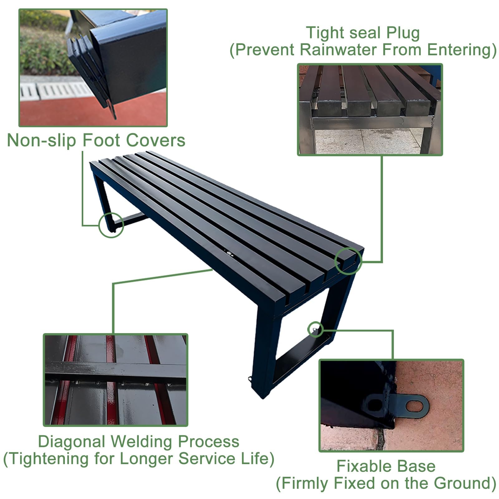 Heavy Du 119 cm odporna na warunki atmosferyczne metalowa ławka ogrodowa – czarna do siedzenia na zewnątrz na patio i park na podwórko, do szkoły, pojemności 362 kg i metalowe futro