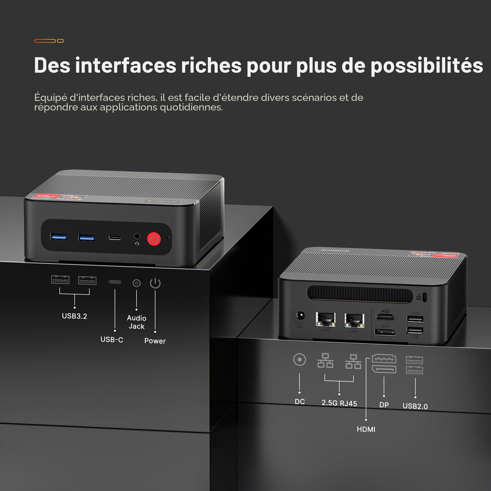 BOSGAME P4 Plus Dual 2.5G LAN Mini PC de Jeu, processeur AMD Ryzen 7 5825U (jusqu'à 4,5 GHz), Windows 11 Pro Mini-Ordinateur, 16 Go de RAM DDR4, SSD PCIe 3.0 512 Go, Mini PC de Bureau de Jeu