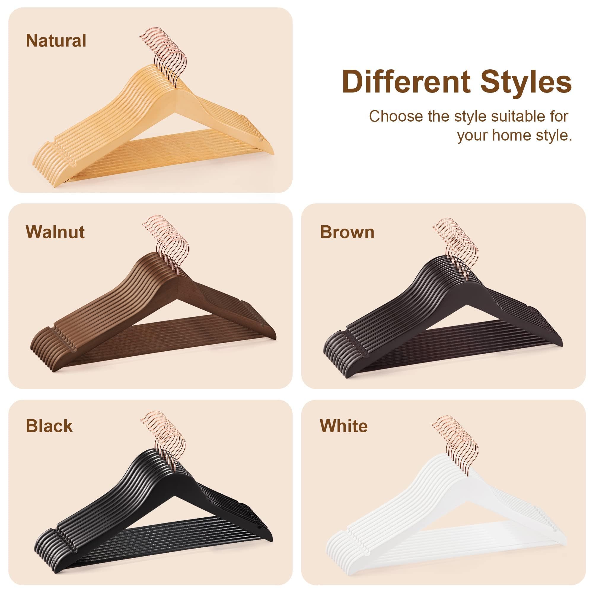 HOUSE DAY Perchas de Madera, 20 Piezas, Ganchos de Oro Rosa, Perchas Resistentes, Superficie Lisa Natural, Perchas de Madera de Primera Calidad para Ropa, Traje, Colores Naturales