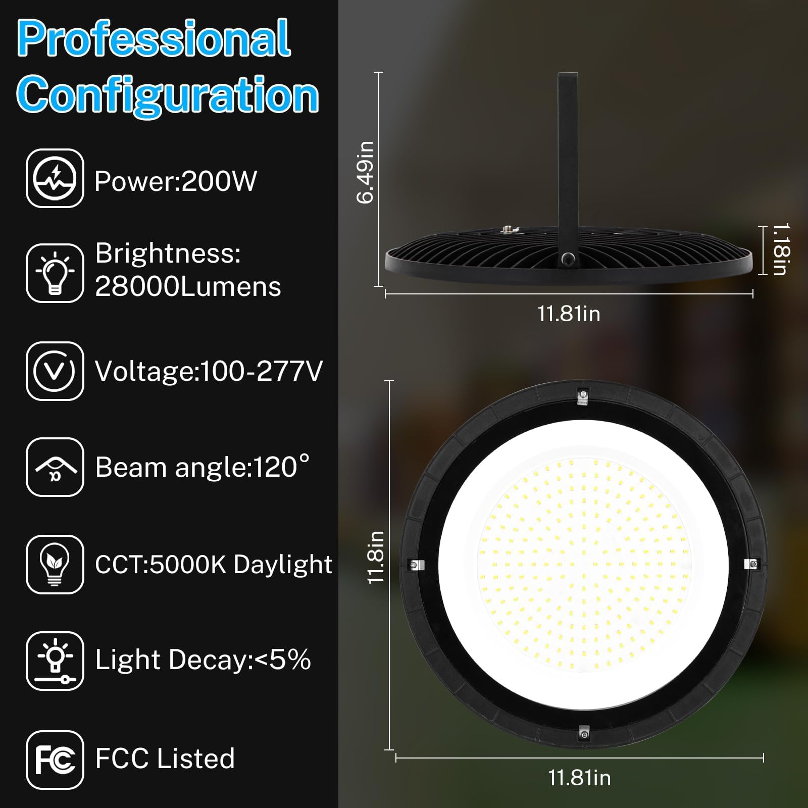 10Pack 200W LED High Bay Light Super Bright 28000 LM with US Plug 5ft Cable 100V-277V 5000K Waterproof — view 2