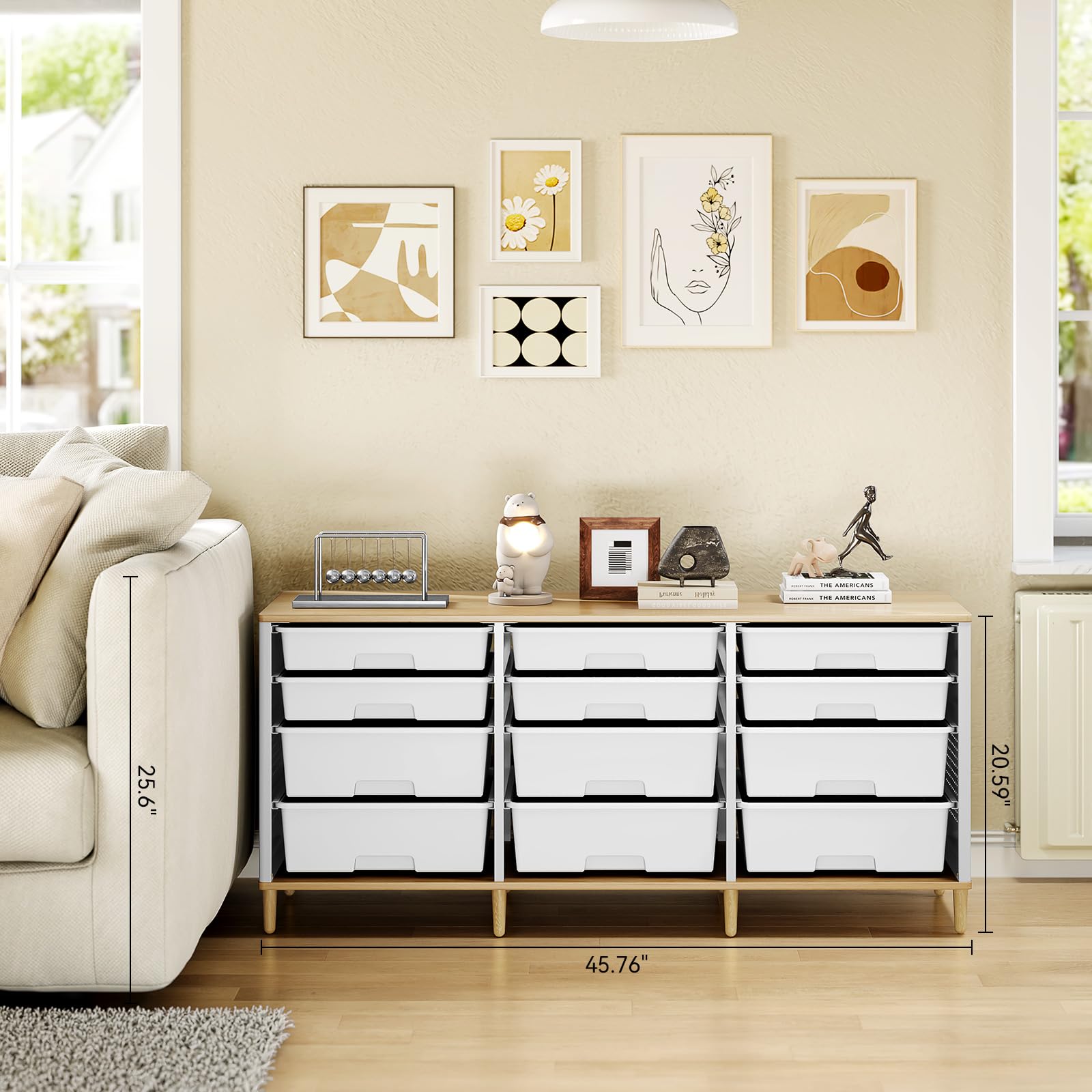 Storage Cabinet with 12 Drawers, Home Storage With Wooden Tabletop, Cube Storage Organizer for Living Room, Bedroom, Classroom, Office, Playroom, Craft Room, (White)