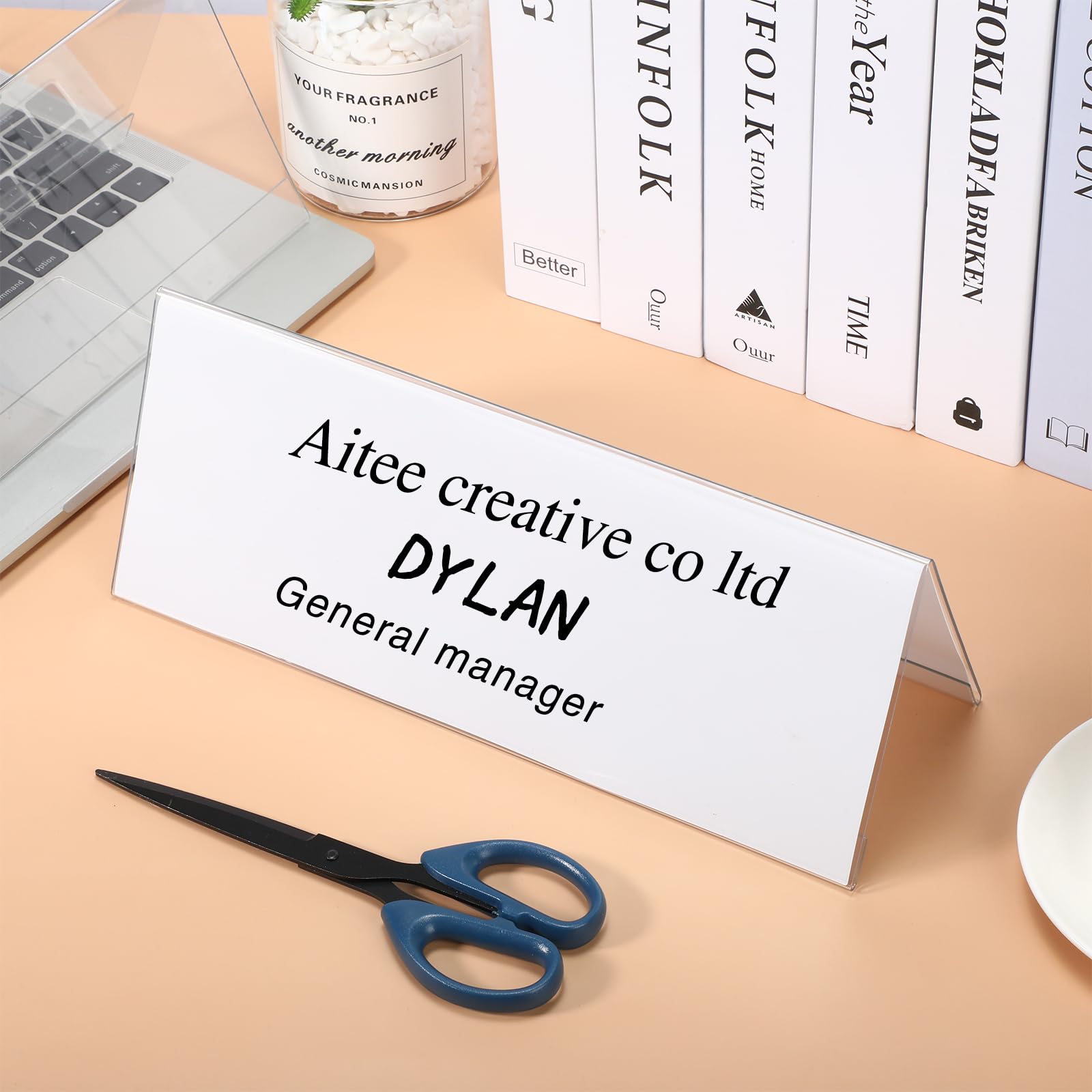 Harloon 12 Pcs Acrylic Name Plate Holders 11" x 4.25" Clear Plastic Name Tent with 12 Blank Labels for Table Office Business Conference Meeting Room School Display Stand Price Card Tag Label