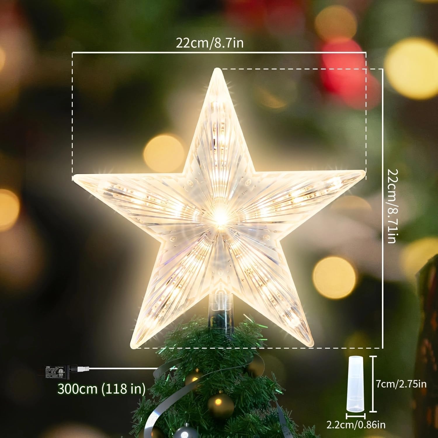 LAMPHOME Christmas Tree Topper, Christmas Star Tree top Decor Light for Christmas Holiday Home Fit for General Size Xmas Tree