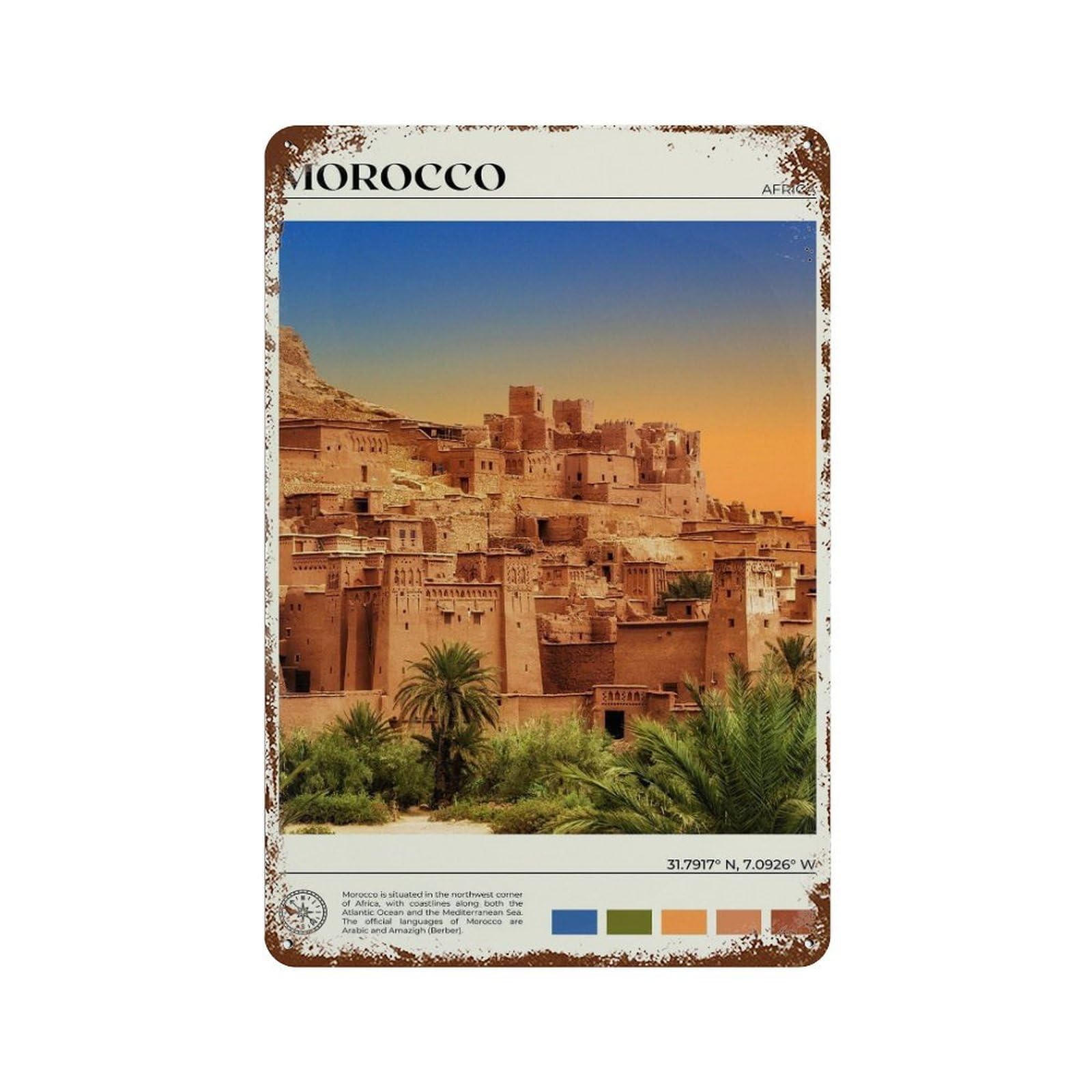 xiaoxiaoshen Real Photo Morocco Decor Africa Wall Decor Art Metal Tin Poster Modern Home Decor Art Home Bar Shop Decorations Vintage Sign 30x20cm