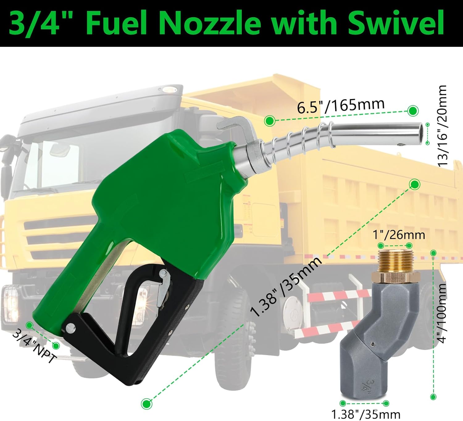Azdele 3/4" NPT Fuel Nozzle & Hose Swivel, Auto Shut Off Diesel Fuel Transfer Nozzle, 3-speed Padlock Max Flow 16 GPM, Automatic Fuel Nozzle Used for Gasoline, Diesel, Biodiesel, Kerosene