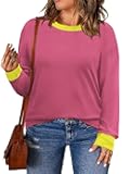 Womens-Plus-Size-Sweatshirts Color Block Long Sleeve Tops Fall Casual Crewneck Shirts Trendy Loose Fit Tunics XL-5XL