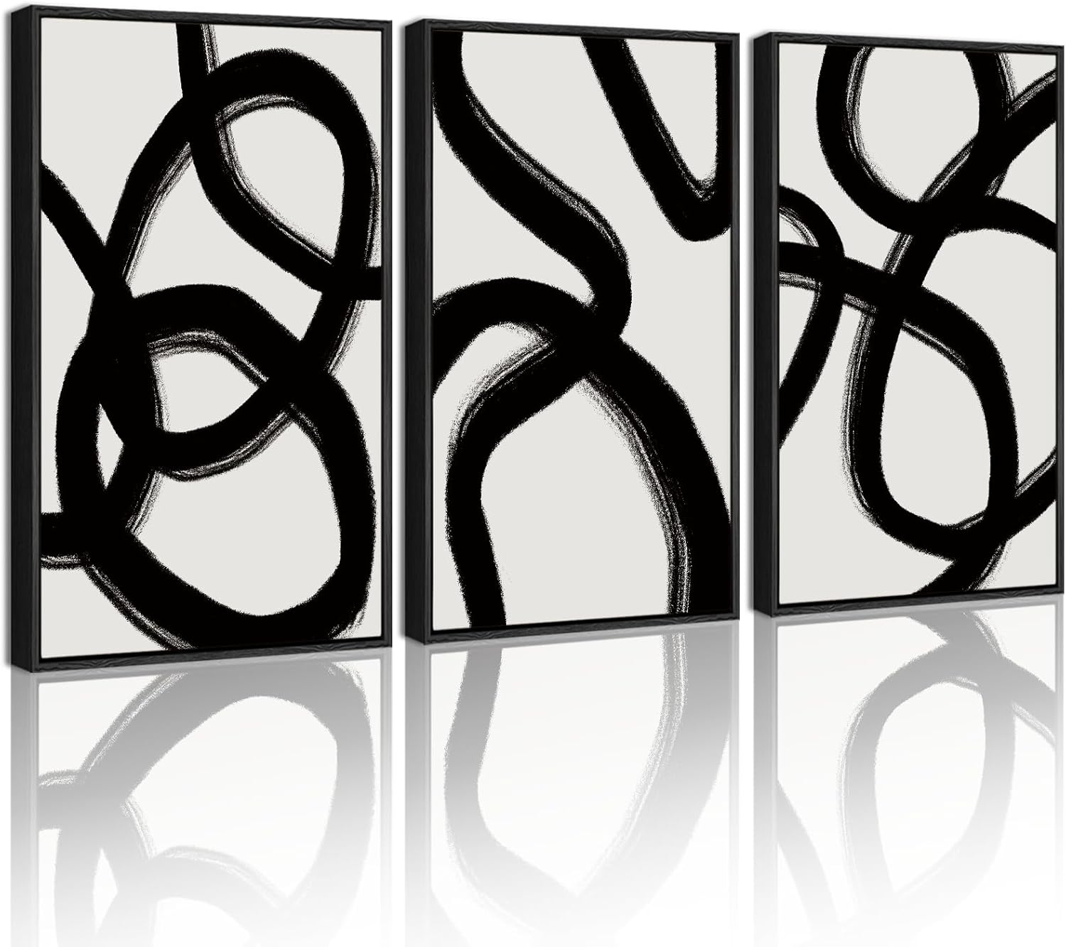 KUVIOKE Black and Wahite Abstract Framed Wall Art Ink Wash Minimalist Lines Painting Artwork for Bedroom Hallway 16x24in (Black Framed)