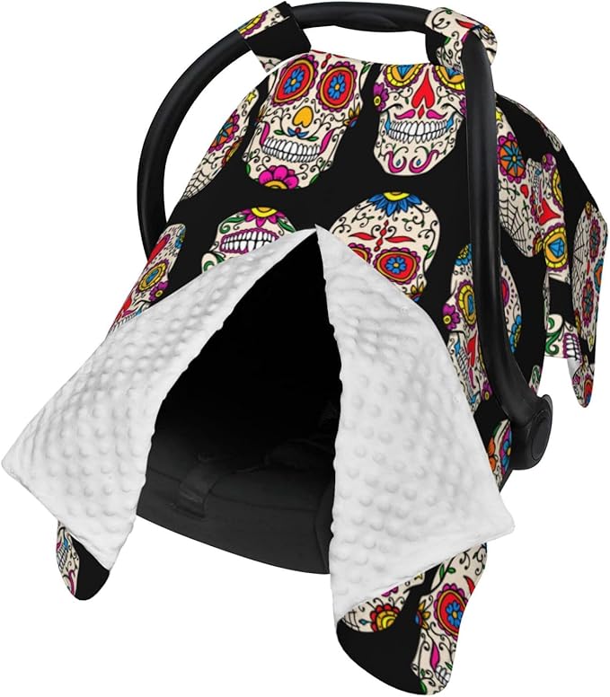 Sugar Skulls Car Seat Cover Baby Breastfeeding Cover Breathable Peekaboo Opening Car Seat Canopy Baby Carrier Covers, Newborn Boy Girl Shower Gift