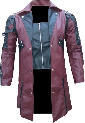 Punk Rave Poison Black & Maroon Jacket Mens Faux Leather Goth Steampunk Military Coat, XXS-3XL