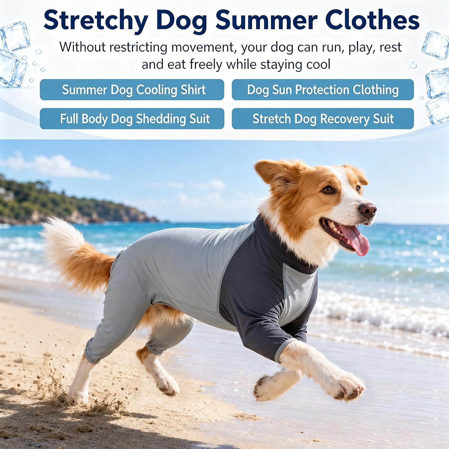 Large Dog Sun Protection Cooling Suit UPF 50+, Sunblock Dog T-Shirt, Quick-Dry Breathable UV Layer Pet Apparel Shedding Control, Cooling Jumpsuit Stretchy Pajamas Summer Bodysuit for Extra Large Dogs