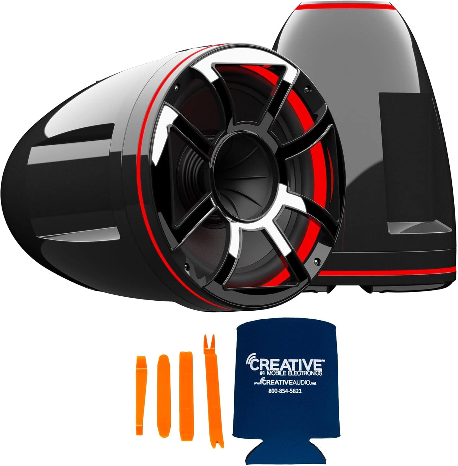 Wet Sounds REV 12 HD 12" Horn Loaded Compression Driver Tower Speakers with XS Grills & Stainless Swivel Clamps, 400 Watts RMS, Black, Pair