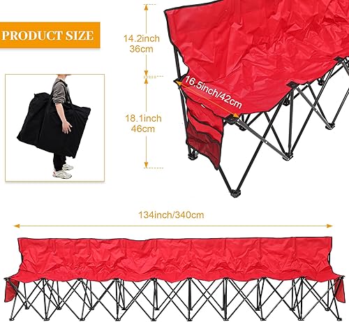 Miniatura 9 de Kigley Banco de fútbol plegable de 6 asientos, portátil, para equipo deportivo, para campamento de fútbol, viajes, eventos, asientos al aire libre,