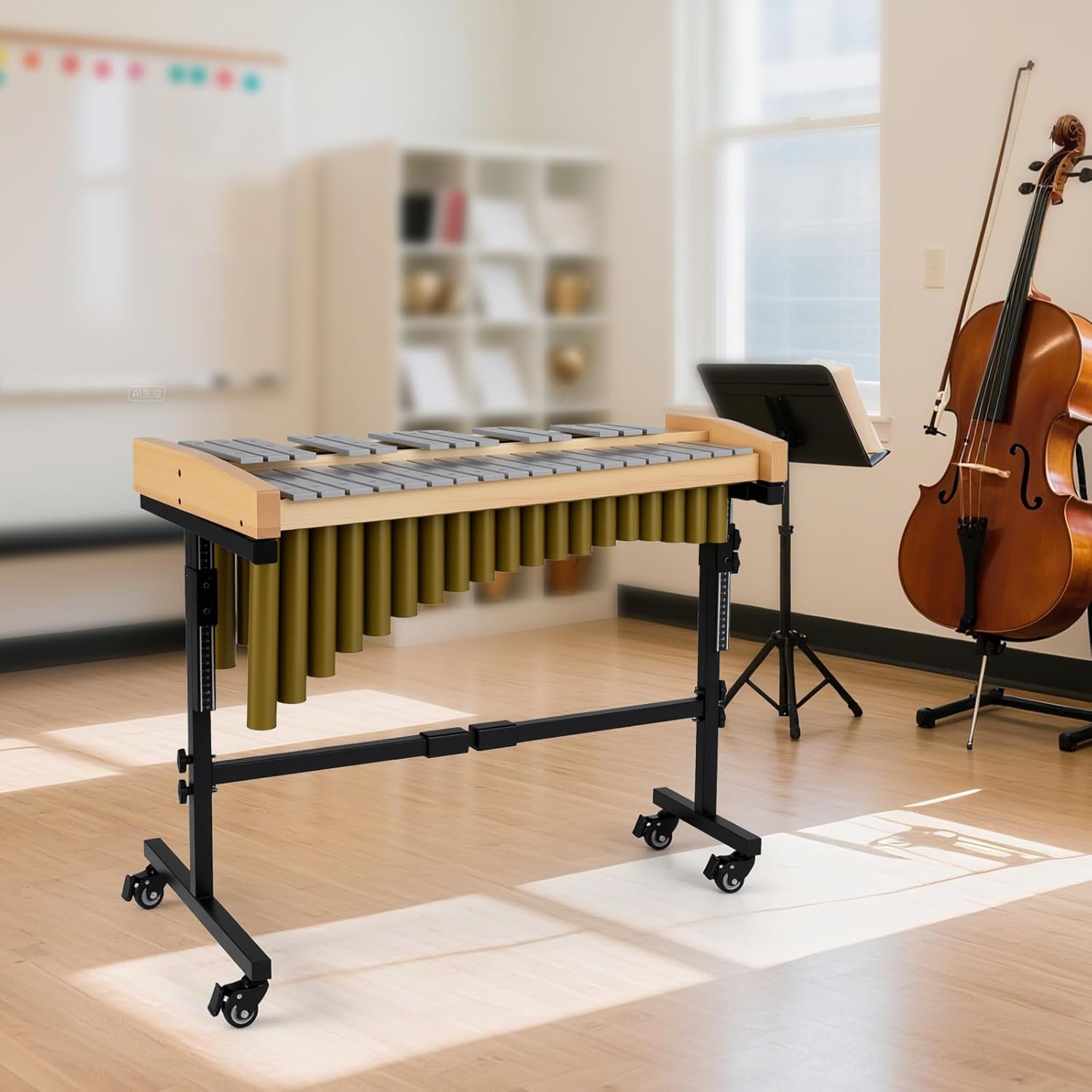Giantex 32 Note Glockenspiel Marimba with Adjustable Stand & Wheels, Metal Xylophone Percussion Instrument with Aluminum Bars, Resonator Tubes & Mallets for Classroom, Students & Performance