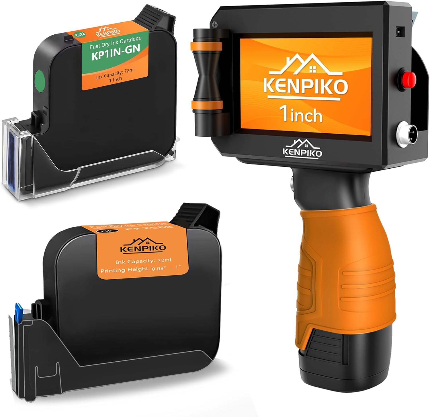 Handheld Inkjet Printer, 2025 Upgrade 1 Inch Print Height Handheld Printer Gun with 72ML Quick-Drying Ink Cartridge Black and Green