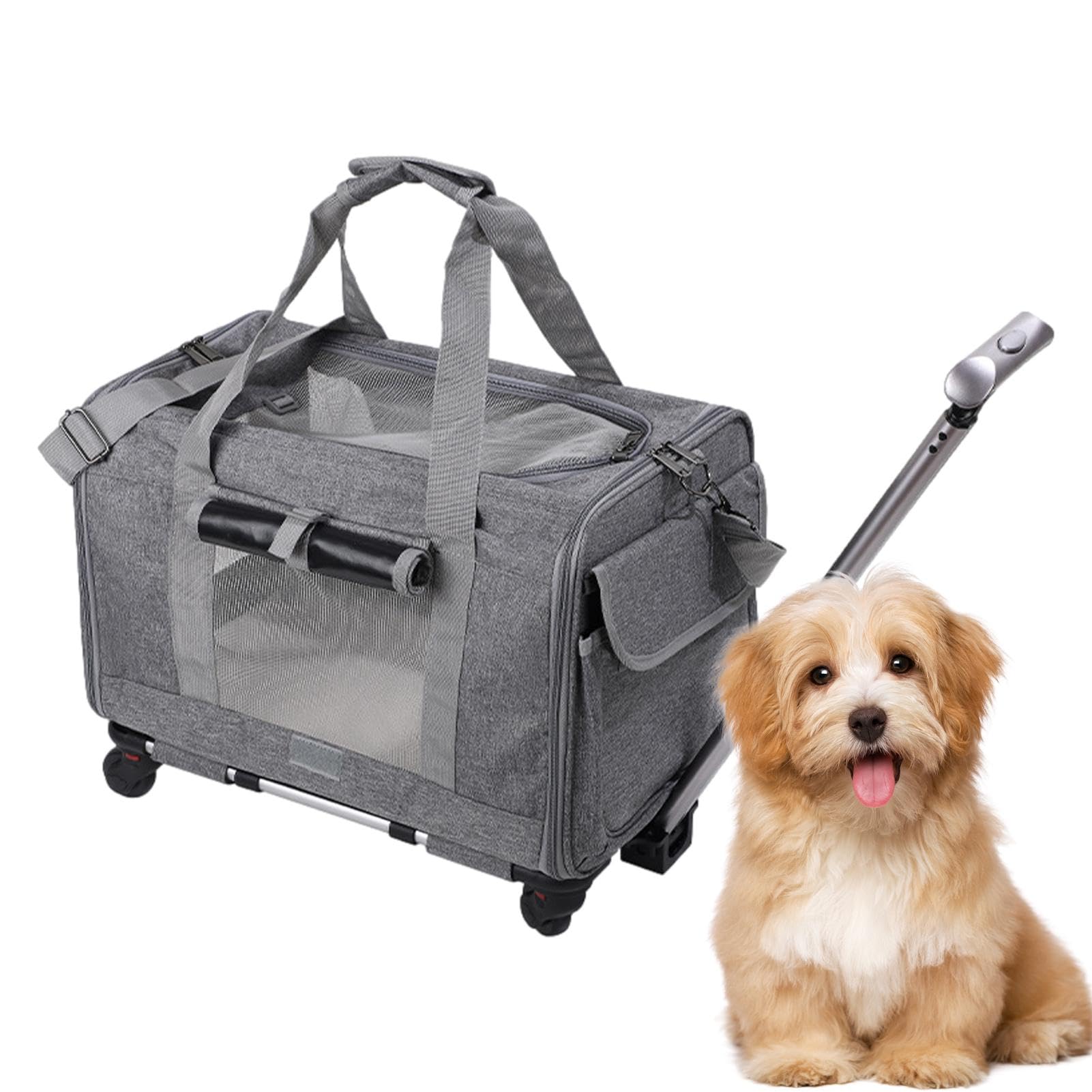 Große Katzentragetasche, Faltbare -Tragetasche mit Reißverschluss | und Tragegurt, von Fluggesellschaften zugelassene Hunde-Reisetasche mit Rollen, Transport-Reisekäfig für Hunde, Welpen, Katze