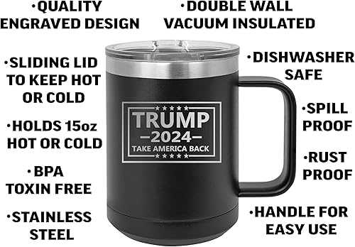 Miniatura 2 de Donald Trump 2024 Take America Back - Taza de café negra de acero inoxidable resistente, vaso de viaje con tapa, gran idea de regalo para
